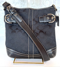 Coach Signature C Shoulder Bag H05M-6740 Black Jacquard Leather Zip EUC Vintage picture