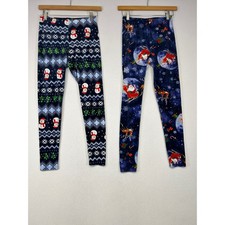 Holiday Festive No Boundaries Womens Medium Blue Snowman Fair Isle Leggings picture