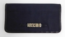 Moschino Redwall Italy Vintage Black Nylon Leather Checkbook Clutch Wallet picture