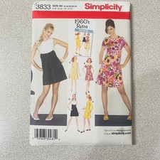 Simplicity 3833 1960s Retro Misses Dress Pattern Size 14-22 Mod A-Line picture