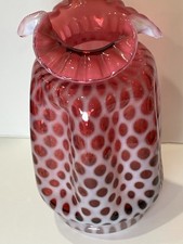 Fenton Glass Bubble Optic Coin Dot, Pinched Vase, C95531, Cranberry Opalescent picture