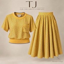 Vintage 80s TJ Grove Company Polka Dot Rayon Blouse Skirt Set USA Size 6 picture