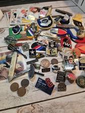 Vintage estate junk drawer lot Knives, Patches, Coins And More. picture