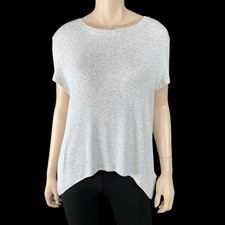 Athleta Top Women Medium Gray Short Sleeve Ribbed Stretchy Athleisure NWOT picture