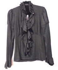 Vertigo Paris Blouse s.L Ruffle Fitted Stretch Long Sleeve Victorian Goth Fairy picture