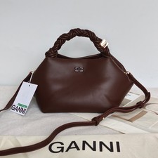 Ganni Dark Brown Leather Top Handle Braided Shoulder Crossbody Purse Women's picture