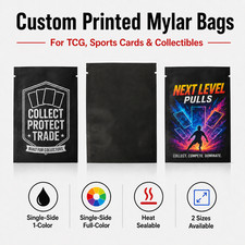 Custom Printed TCG Sports Card Mylar Bags 100PCS Black Heat Seal Repack Pouches picture