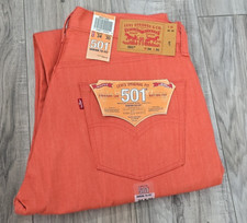 NWT Levis Original Shrink To Fit 501 Button Fly Straight Coral Red Jeans 34x30 picture