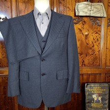 1970s Hart Schaffner Marx 3 Piece Suit Mens 38R 32X29 Gray Stripe HL picture