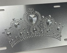 Personalized Crown Tiara Car Tag Diamond Etched Silver Metal License Plate picture