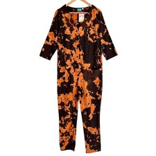 $178 NEW OOAK Upcycled Handmade Black Orange Hand Dyed Cotton Jumpsuit- Medium picture