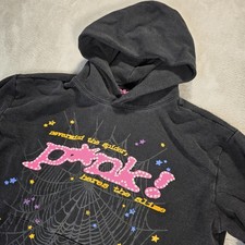 SP5DER Hoodie Mens Medium Black Young Thug Nevermind Spider Slime Web Stars  picture