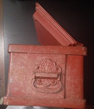 Antique Heavy Cast Iron Banker Strong Box Safe  Stagecoach Railroad picture