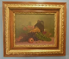 ANTIQUE 1913 J.P. McMeekin Realism Orig Still Life Oil GOLD OAK FR 31 X 27 