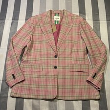 Boden Women's The Marylebone Blazer Wool Cotton Pink Checkered Flannel US 16-18 picture