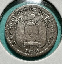1900 Ecuador 1 Decimo - .900 SILVER - Legend W/Out LEY - JR on reverse - KM#50.3 picture