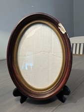 Vintage Oval Wooden Picture Frame Mahogany Tone Easel Back Gold Liner picture