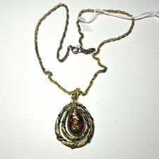 Vintage Signed OFO Gold Tone Necklace Floral Cabochon 1950s picture
