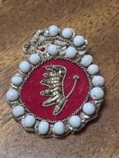 Late 1800's Victorian Embroidered Lions Broach Marked picture