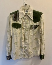 Vintage 70s Kennington California Western Shirt Floral Corduroy Tapestry S picture