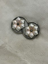 Antique Aksel Holmsen Norway 925S Sterling Silver White Enamel Flower Brooch  picture