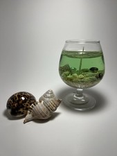 Ocean-Themed Gel Candle In Brandy Glass - Scented & Handcrafted Gift (Green) picture