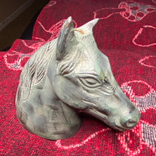 Horse Head Mold brass or copper metal green sculpture statue vintage or antique picture