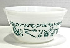 Vintage Federal Milk Glass 7” Scandinavian Kitchen Mixing Bowl Amish Scenes picture