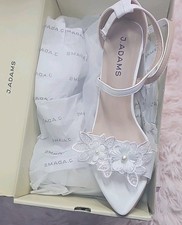 J. Adams White Pearl Floral Ankle Strap Pointed Toe Block Heels US 7.5 picture
