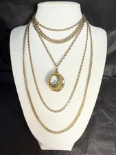 Vintage Signed Goldette Multi-Chain Faux Moonstone Pendant Necklace picture