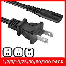 Lot AC 2 Prong Power Cord 3FT 5FT 10FT Standard 2-Slot Power Cable Replacement picture