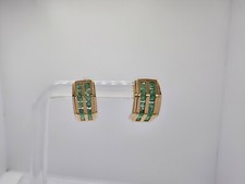Estate 10kt Yellow Gold Round Shape Green Emerald Earrings picture
