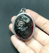 Leklai Rainbow and Black Natural Iridescent Stone Thai Amulet Pendant Holy Lucky picture