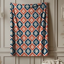 Moroccan Trellis Coral Fleece Blanket Geometric Decor picture