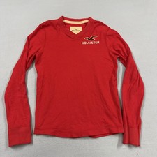 Vintage Hollister Shirt Mens Large Red Long Sleeve V-Neck Logo T-Shirt picture