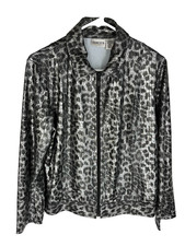 CHICO'S Jacket Size 2 Womens Large Silver Stretch Snakeskin Print Full Zip NEW picture
