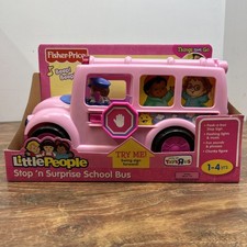 2009 Fisher Price Little People Toys R Us Stop n Surprise Pink School Bus T4816 picture
