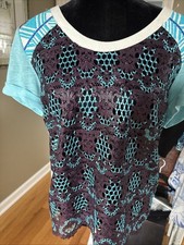 Vintage Custo Barcelona Blue purple lace front Short Sleeve Shirt 2/M linen New picture