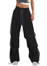 Bakyarder Women’s Y2K Baggy Parachute Pants Wide Leg Casual X-Large, Black  picture