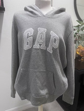 Gap  Pullover Hoodie w/ Pockets Embroidered Shimmer Logo Solid Gray XL picture