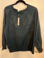 NWT Chicos Studded / Rhinestone / Heatset Embellished, Dark Teal Sz 3 Pullover picture
