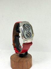 Philip Stein Teslar Signature Dual Time Watch - Red Leather Strap - Running picture