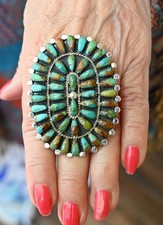 New Huge Navajo Size 6 Ring by Davin Benally Sterling & Green Turquoise 23 grams picture