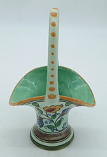 Vintage Art Pottery Gouda Zuid Holland Perzo Floral Earthenware Basket Signed 8