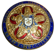 Vintage Commemorative Enamel Medallion Brooch Magna Civitas MDCCCIXXXIII picture