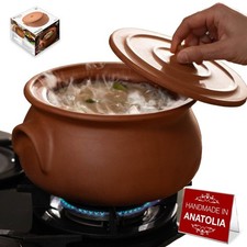 Hakan Suphan Handmade 4.7-Quart Midi Clay Cooking Pot with Lid, Natural Ungla... picture