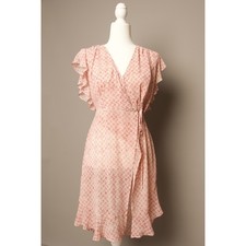Feather Bone by Anthropologie pink delicate  geometric pattern wrap dress picture