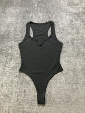 Shein Ribbed Bodysuit Womens Medium 6 Black Scoop Neck Notch Front Sleeveless picture