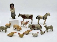 Vintage Folk Art Chalkware Farm Animals Figure Lot Cow Horse Pig Chickens picture