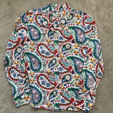 BODEN Sienna Linen Button Up Shirt Womens 12R Paisley Bold Preppy Sustainable picture